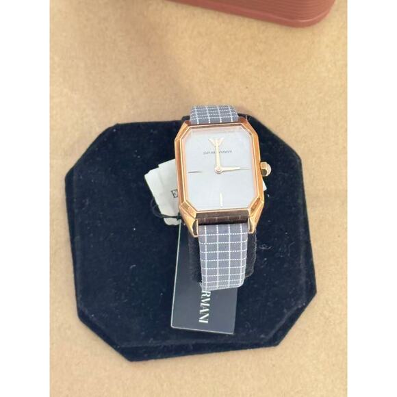 Emporio Armani AR11382 Two-Hand Grey Grid-Pattern Printed Fabric Watch - Picture 2 of 5